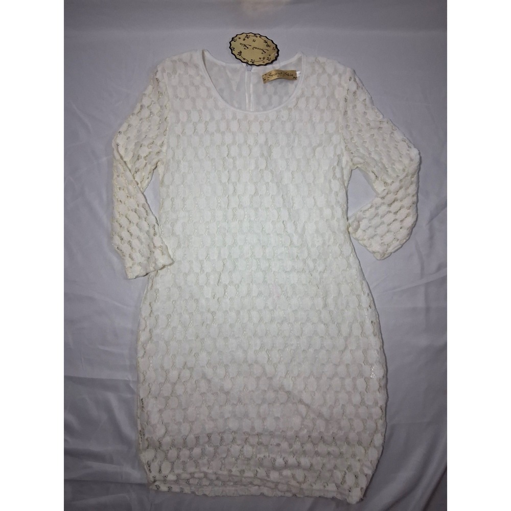 Second Skin NYC Girls White Lace Long Sleeve Dress Size L NWT 2601